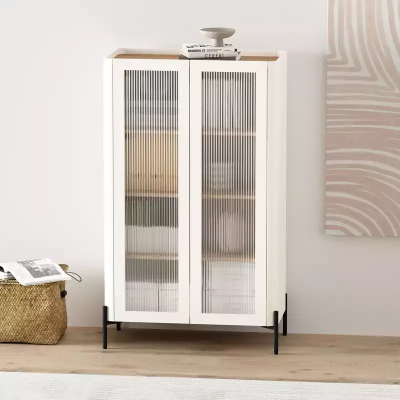 GDFStudio Biorn 31.5 Modern Tempered Glass Door Storage Cabinet with Tray Top