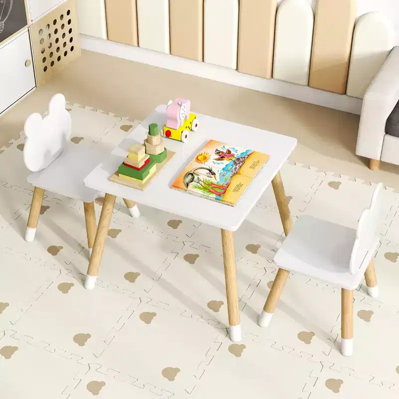 Costway Kids Table & Chairs Set Children Multi-Activity Desk & Frog-Shaped Chair Set w/Wooden Legs