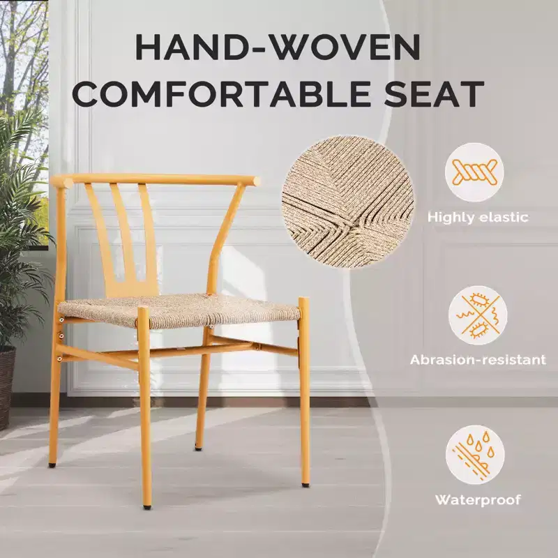 Karl Home | Yellow Metal-framed Weave Dining Chair (4-Pack)