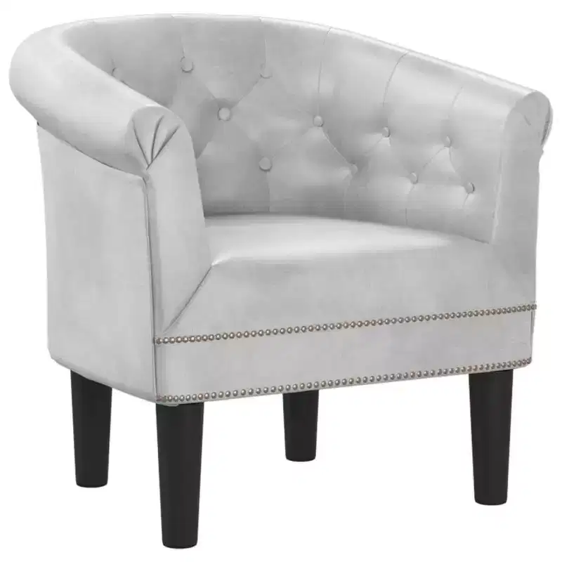 vidaXL Stylish Tub Chair - Single, Silver Faux Leather, Foam, Pinewood & Plywood for Living Room or Office