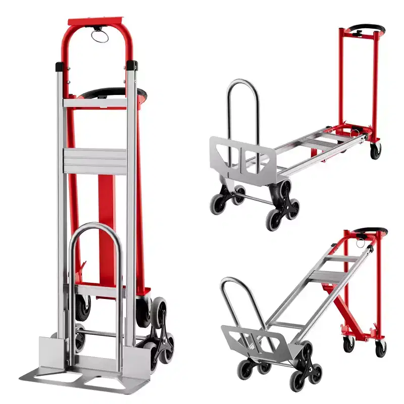 3-in-1 Stair Climbing Hand Truck, Heavy Duty Convertible Flat Cart with Folding Design & Elastic Straps for Home Office Warehouse