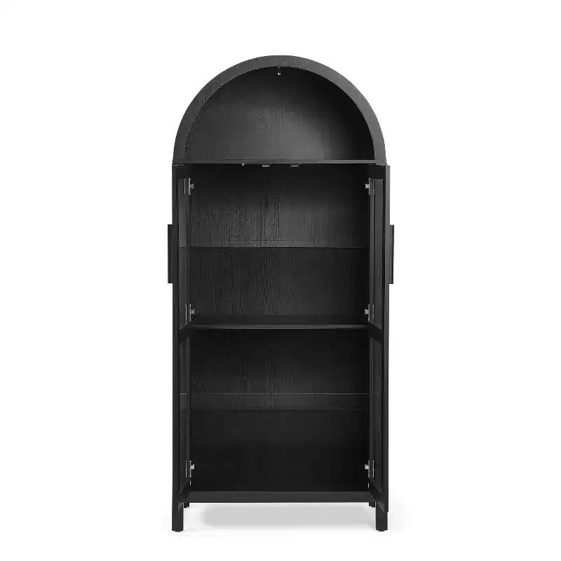 30 Black Wood Oval Accent Cabinet With Two Doors