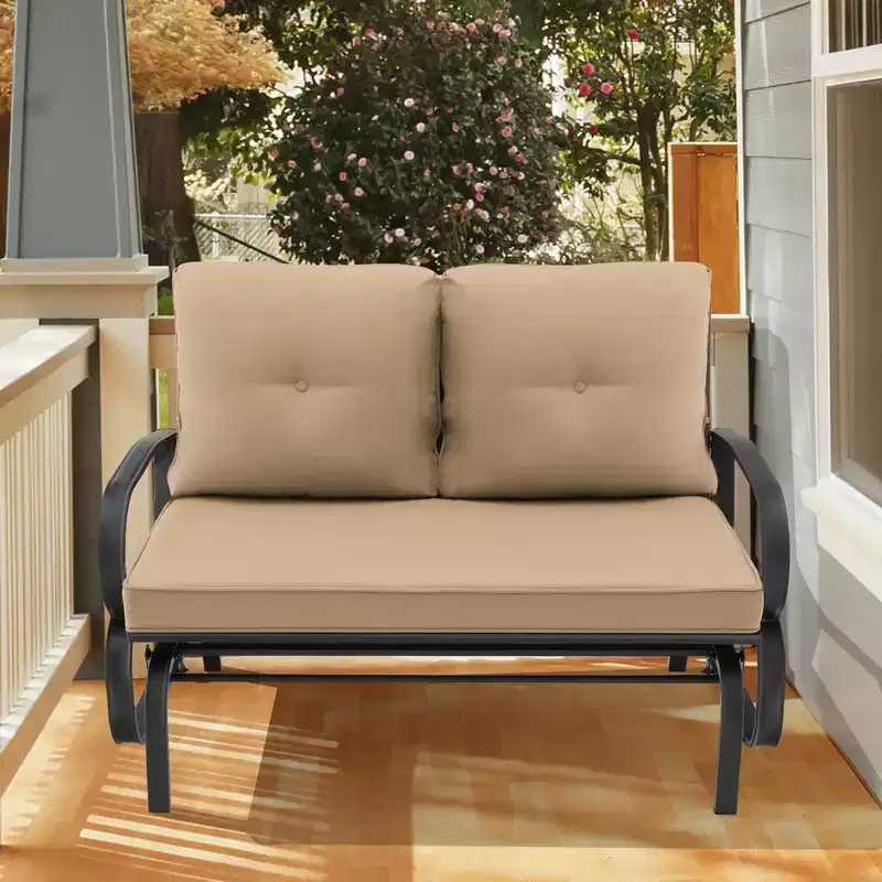 Costway Patio 2-Person Glider Bench Rocking Loveseat Cushioned Armrest Brick Red\Beige\Blue