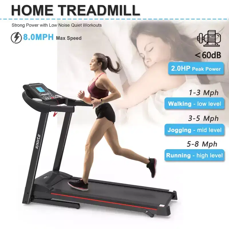 Foldable Home Treadmill with Manual Incline, 5 Display and 250 LB Capacity