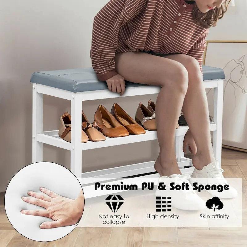 2-Tier Shoe Rack Bench with Padded Seat