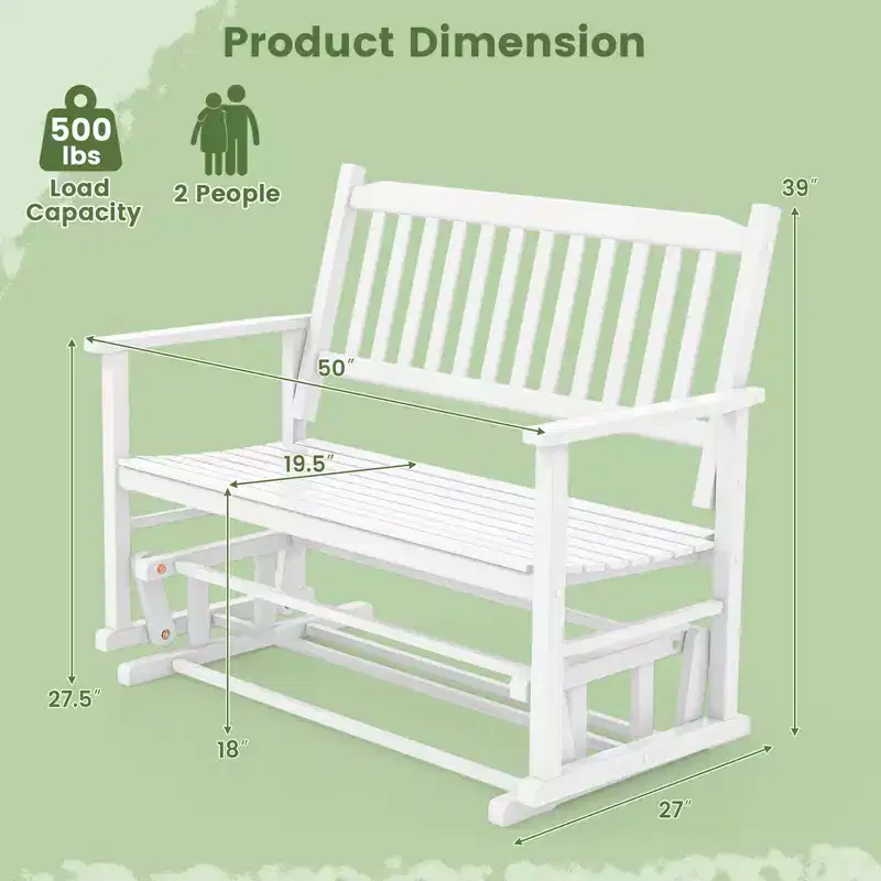 Costway Patio Glider Loveseat Chair Swing Rocking Bench with Slatted Seat & Curved Backrest White/Natural/Gray