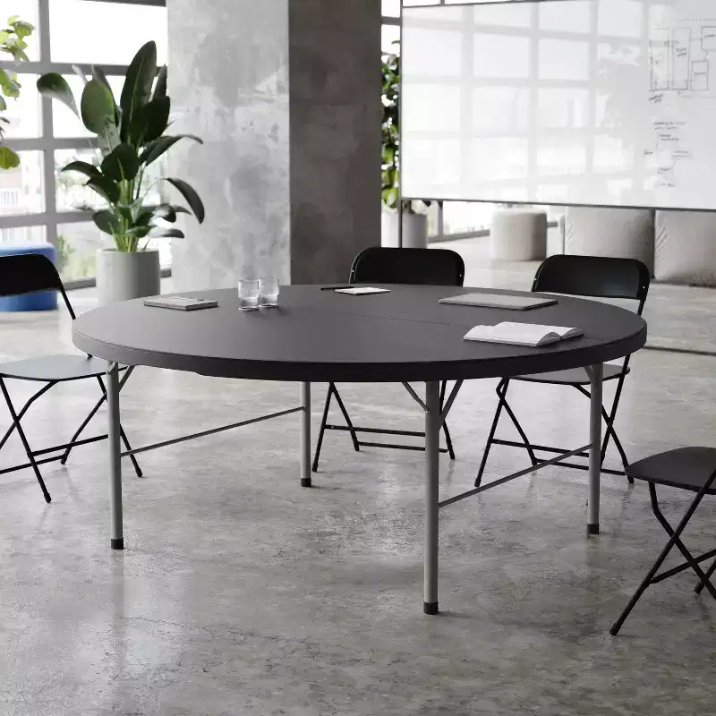 5.89-Foot Round Bi-Fold Plastic Banquet and Event Folding Table with Carrying Handle