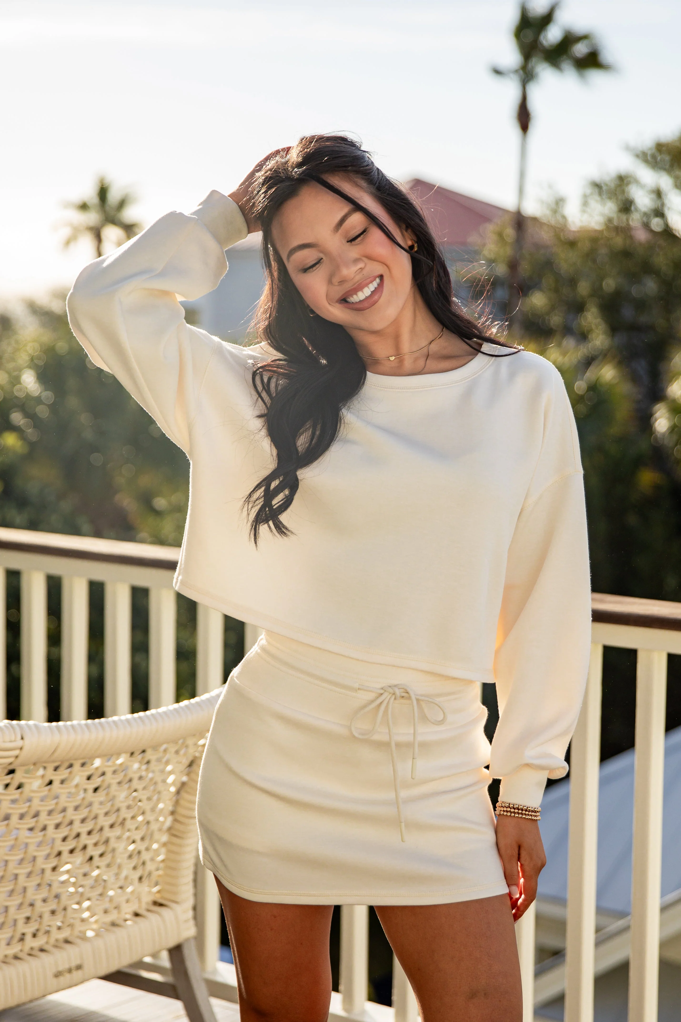 Relaxed Crop Long Sleeve Knit Pullover Top
