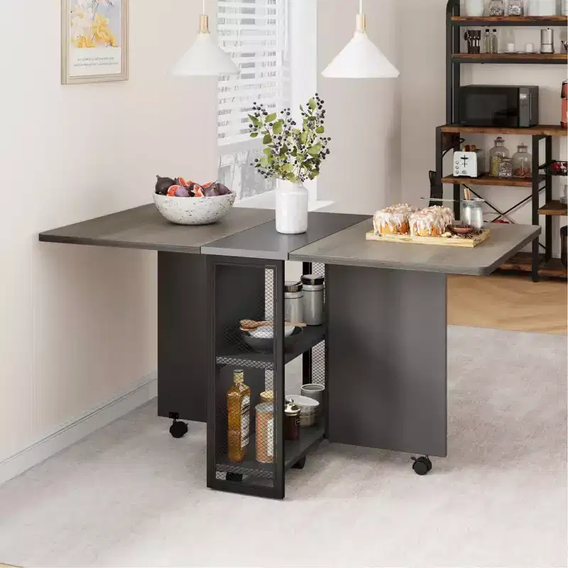Wood Drop-Leaf Dining Table with Wheels 29.5''H x 31.4''W x 50.1''D