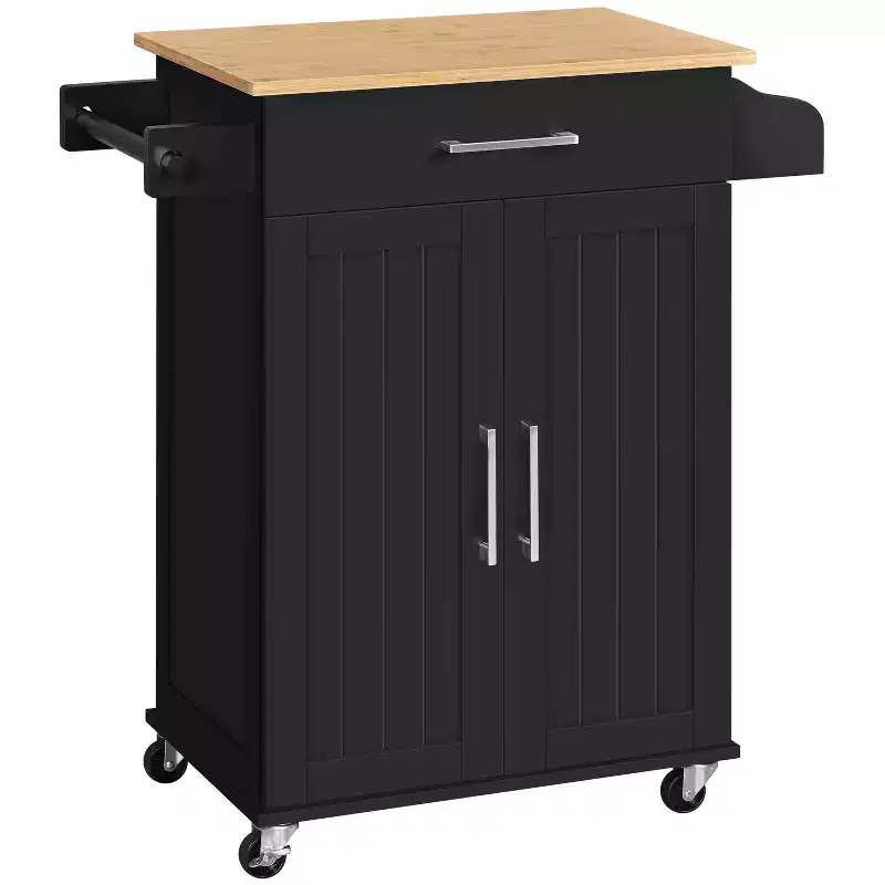 Rolling Kitchen Island Cart with Towel Rack and Drawer