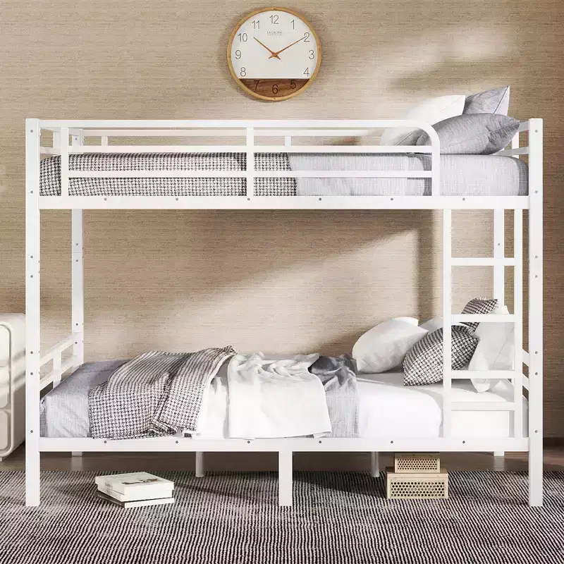 82.7 Inch Metal Bunk Bed with Ladder and Safety Guardrails - Space-Saving Design
