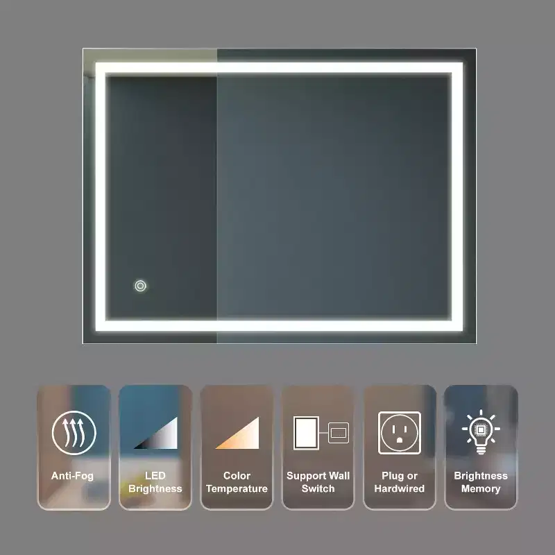 32x24 Inch Bathroom Vanity Mirror with 3-Color Dimmable Touch, Anti-Fog, Wall Switch Control, Waterproof Rectangle Wall Mirror