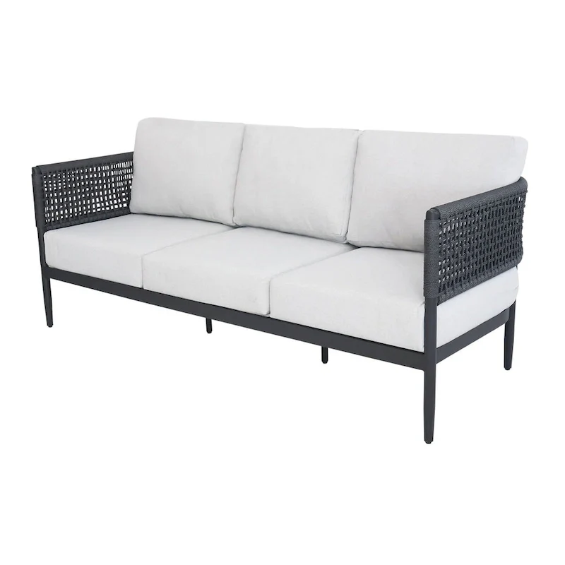 Outdoor Woven Abaca Rope 3 Seater Patio Sofa with Cushions