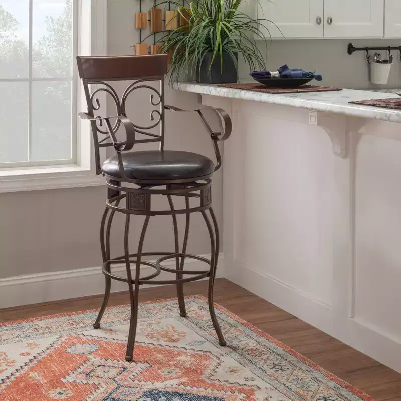 Nora Big and Tall Faux Leather Metal Swivel Seat Barstool with Arms - Linon