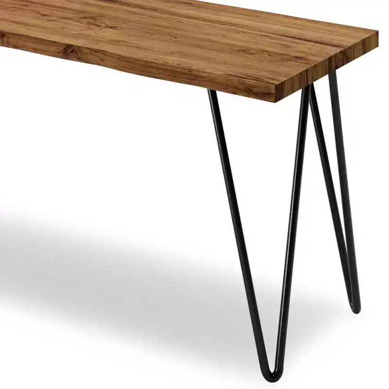 Industrial Rustic Mango Wood Bench with Hairpin Legs - Natural Finish
