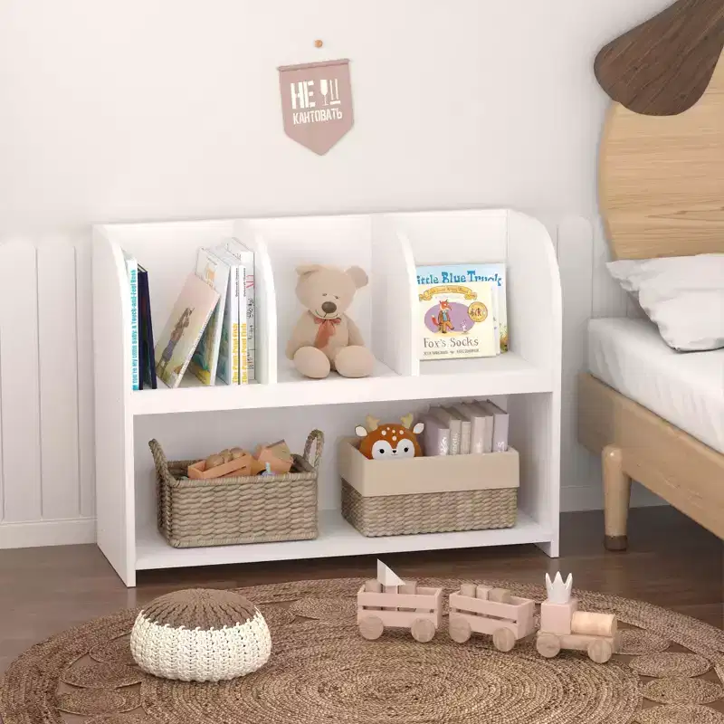 HOMLUX 4-Cube Kids Bookcase Toy Organizer Wooden Storage Bookshelf,White