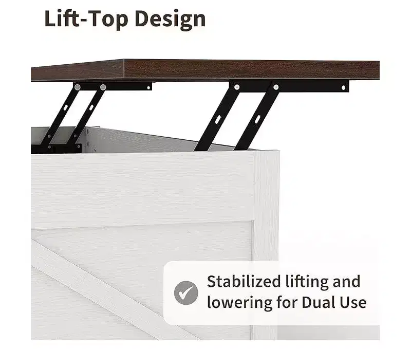 Farmhouse Lift Top Coffee Table with Hydraulic Height Adjustment Multifunctional Adjustable End Table Featuring Hidden Storage Compartment
