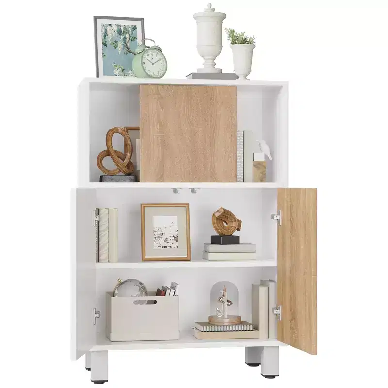 White Wooden Buffet Sideboard Cabinet with Sliding Barn Door & Adjustable Shelves for Kitchen, Entryway, Dining & Living Room