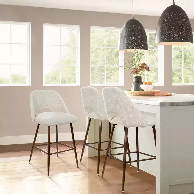 Set of 3 Mid-Century Modern Counter Height Bar Stools, 26 Upholstered Kitchen Island Chairs with Walnut Finish Metal Legs - Panipeachy