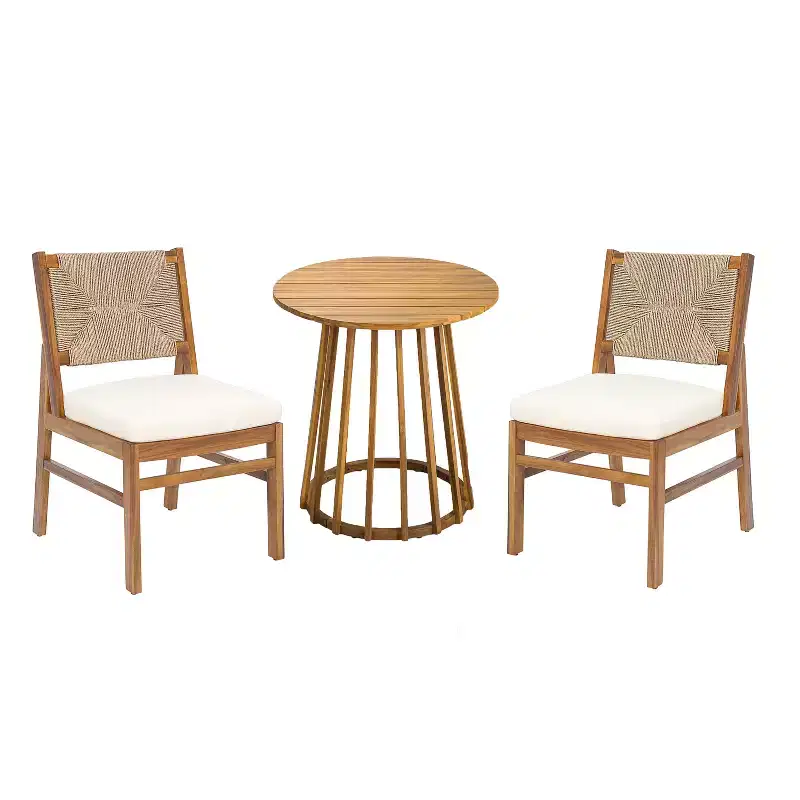 Christopher Knight Home Elara 3-Piece Patio Rustic Wood Dining Set with Wicker Woven Chairs