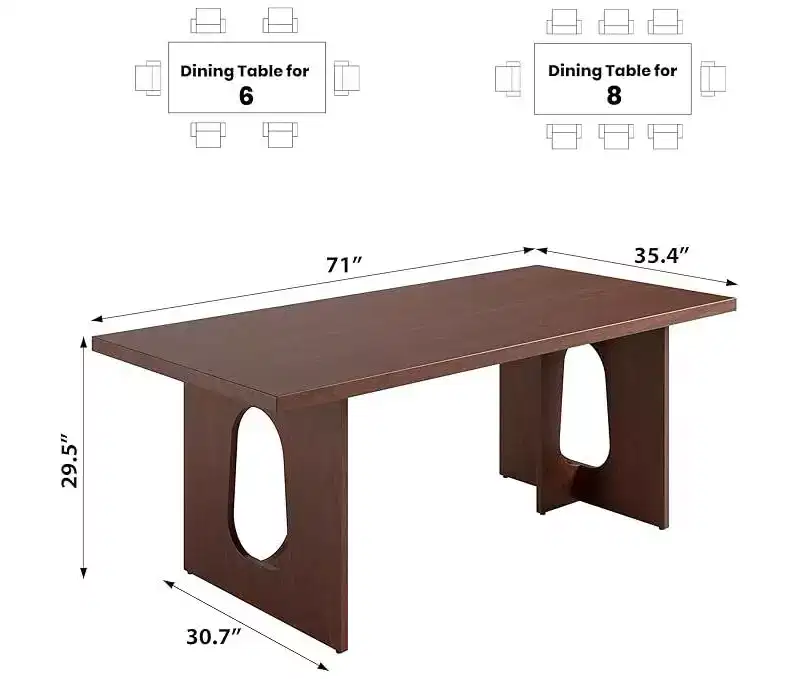 71 Long Dining Table for 6-10 People - Kitchen Table with Extra Thick Tabletop, Rectangular Table for Dining Room, Office, Walnut