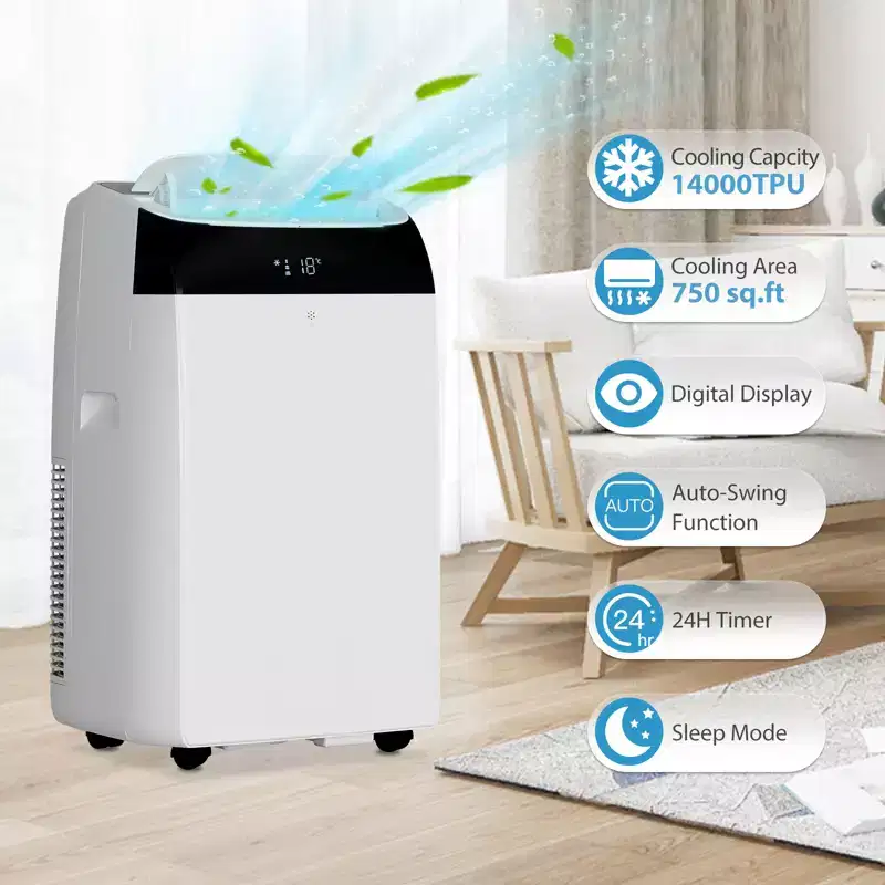 14,000 BTU Portable Air Conditioner  3-in-1 AC (Cool, Dehumidify, Fan) for Large Rooms Up to 750 Sq.Ft. Ultra-Quiet with Remote & Timer