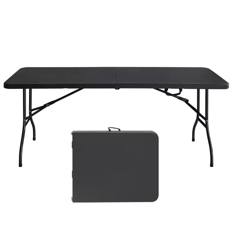 6 FT Portable Folding Table, Heavy Duty Fold in Half Utility Table with Handle, Adjustable Height Folding Table for Picnic Party Camping and Party