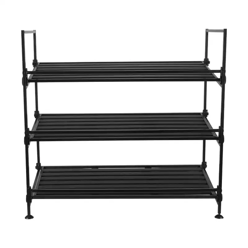 Organize It All 3 Tier Shoe Rack Resin Collection: Metal Frame, Freestanding Shoe Organizer, Holds 9 Pairs, Black