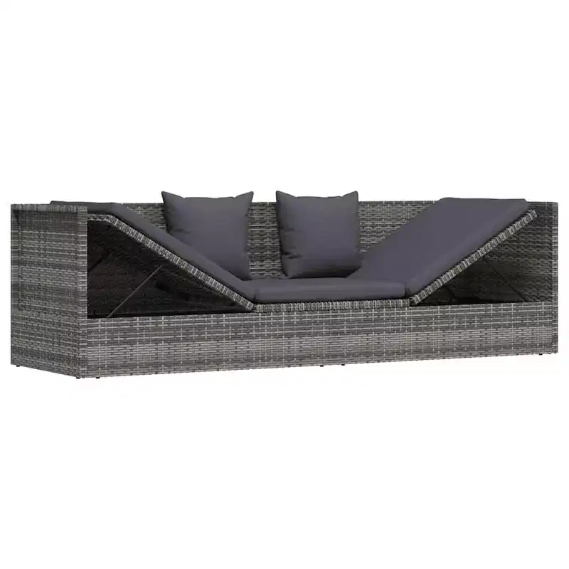 vidaXL Garden Bed Grey PE Rattan 78.7x23.6 in Adjustable Armrests