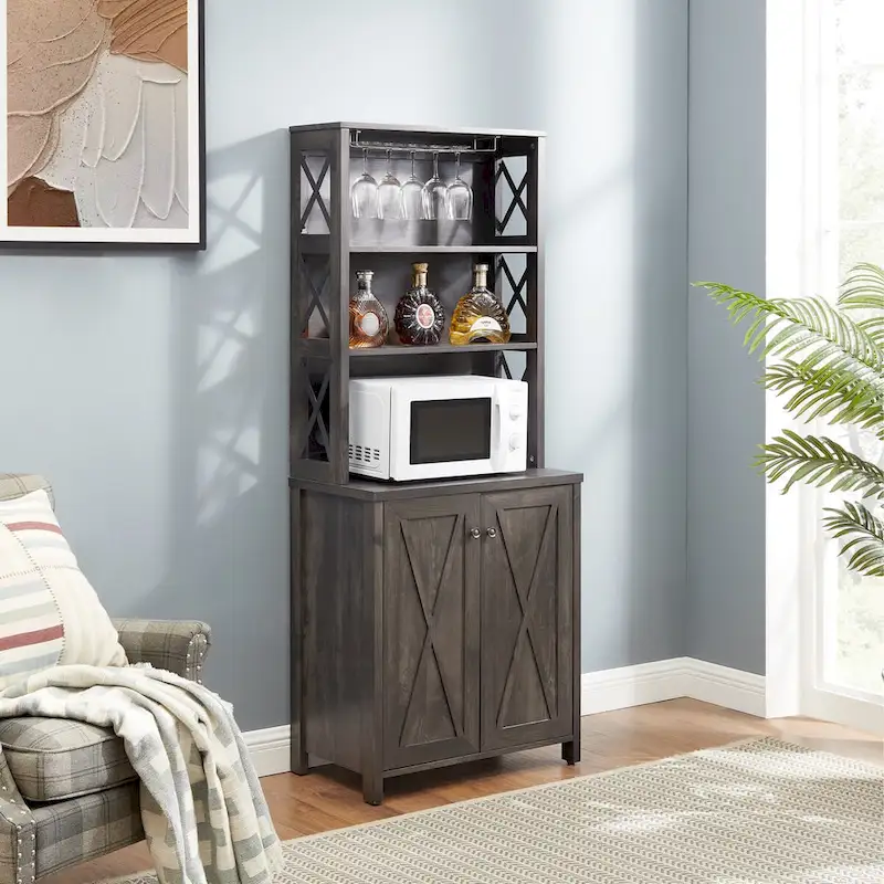 Coffee Bar Cabinet with Hollow Out Barn Design