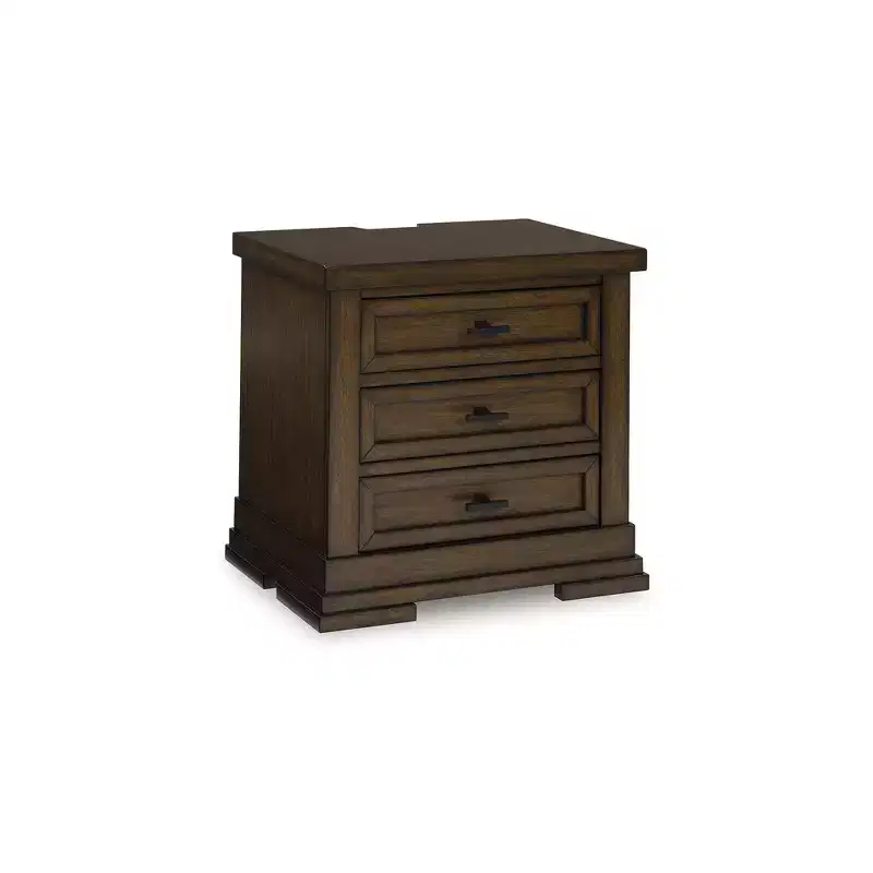 Signature Design by Ashley Taffenbrook 3-Drawer Nightstand with USB Charging and Power Outlets - Medium Brown