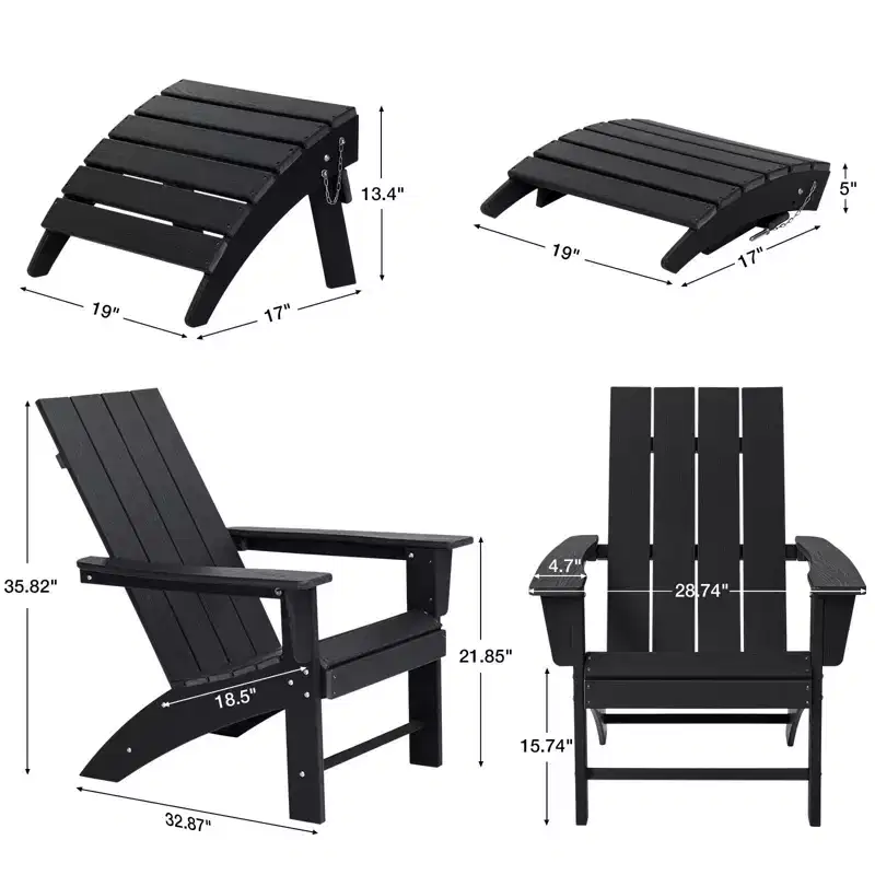 GARPROVM HDPE Adirondack Chair with Ottoman Weather-Resistant Outdoor Patio Furniture