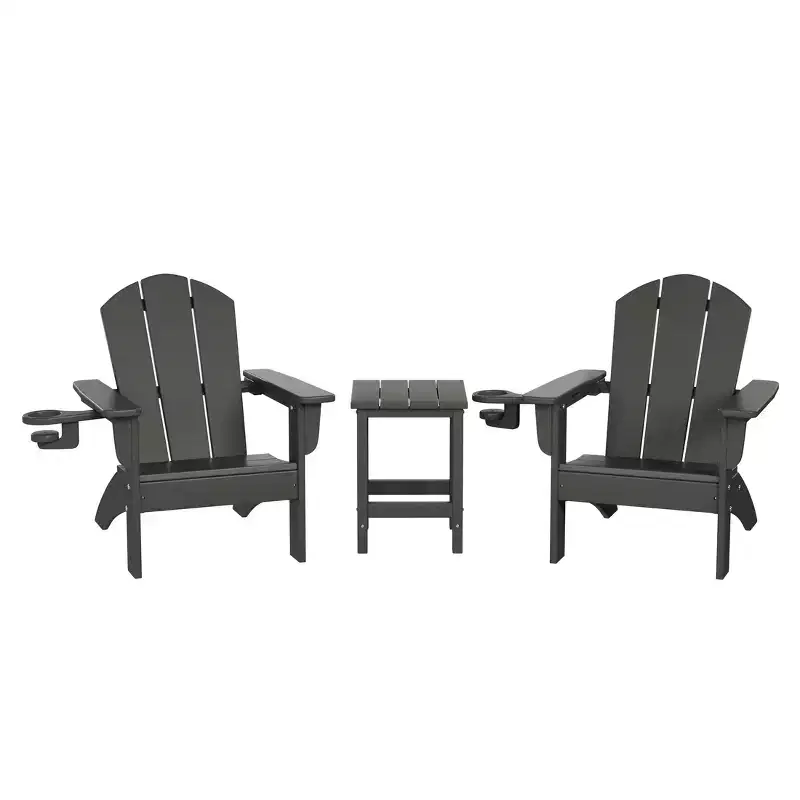 WestinTrends Malibu 3-Piece Kids HDPE Adirondack Chairs Set with Square Side Table and Cup Holders