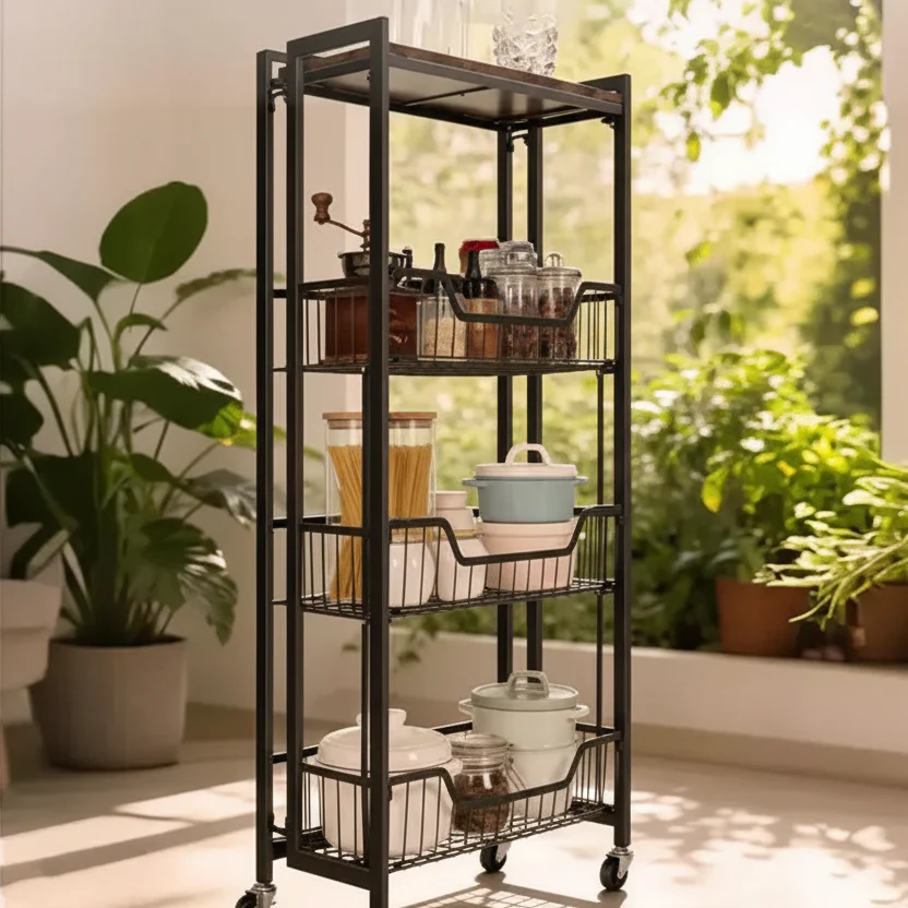 Utility Cart, Foldable Storage Cart, Easy to Set Up, Large Space for Storage for Office, Kitchen, Home Use