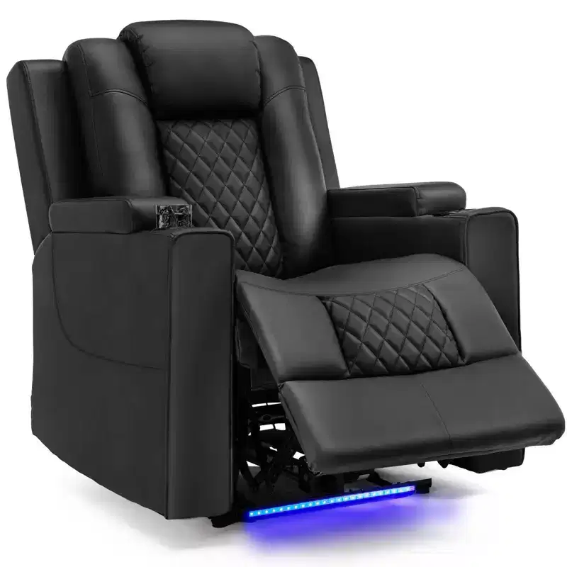 COMHOMA Power Recliner Chair Electric Massage Recliner Sofa with Led PU Leather Reclining Chair Black