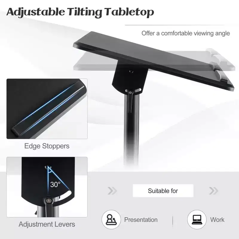 Costway 1/2 PCS Mobile Lectern Podium with Tilting Top Storage Tray Lockable Casters Black