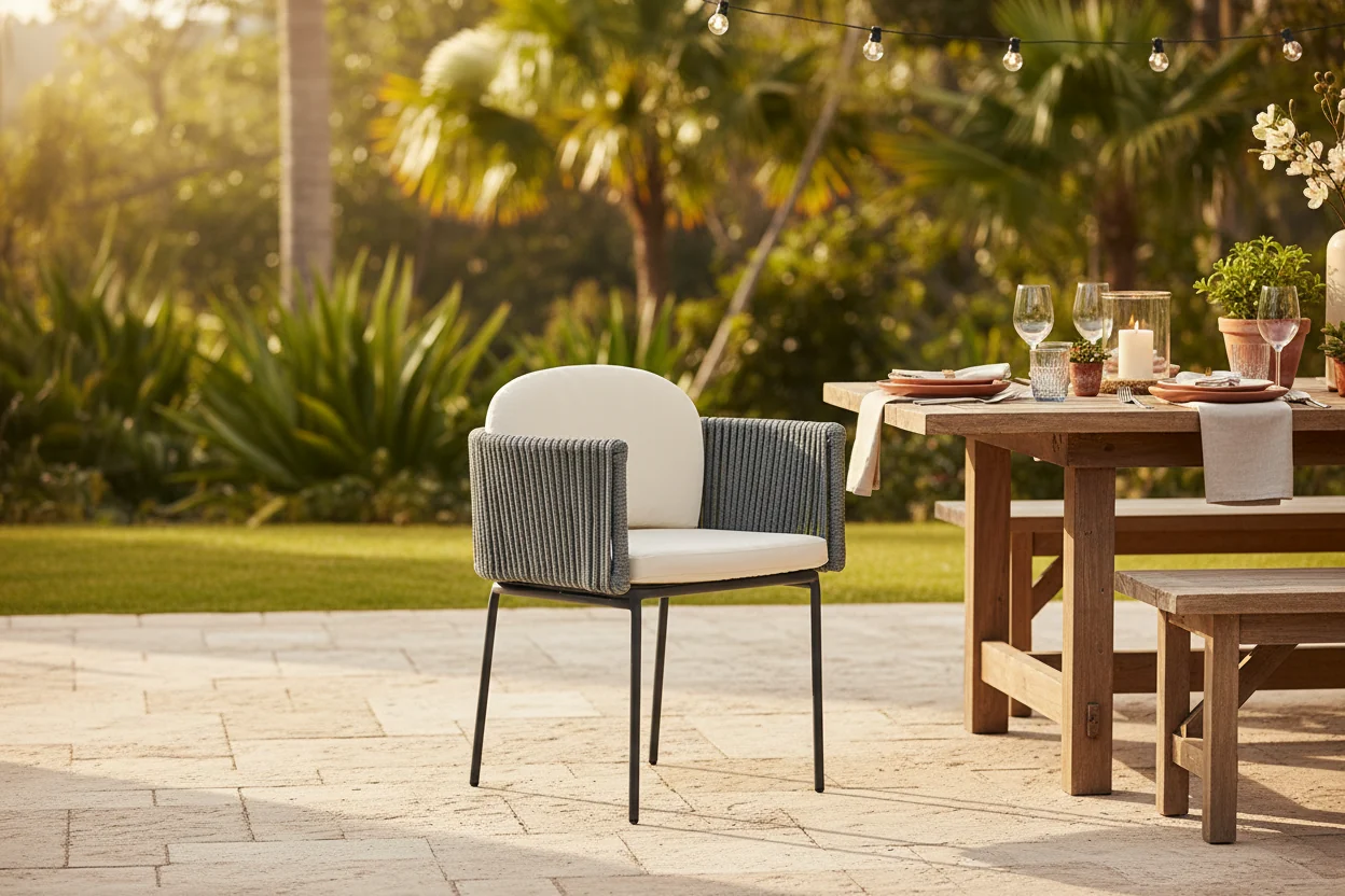 Light Grey Outdoor Dining Armchair with Canvas Cushion