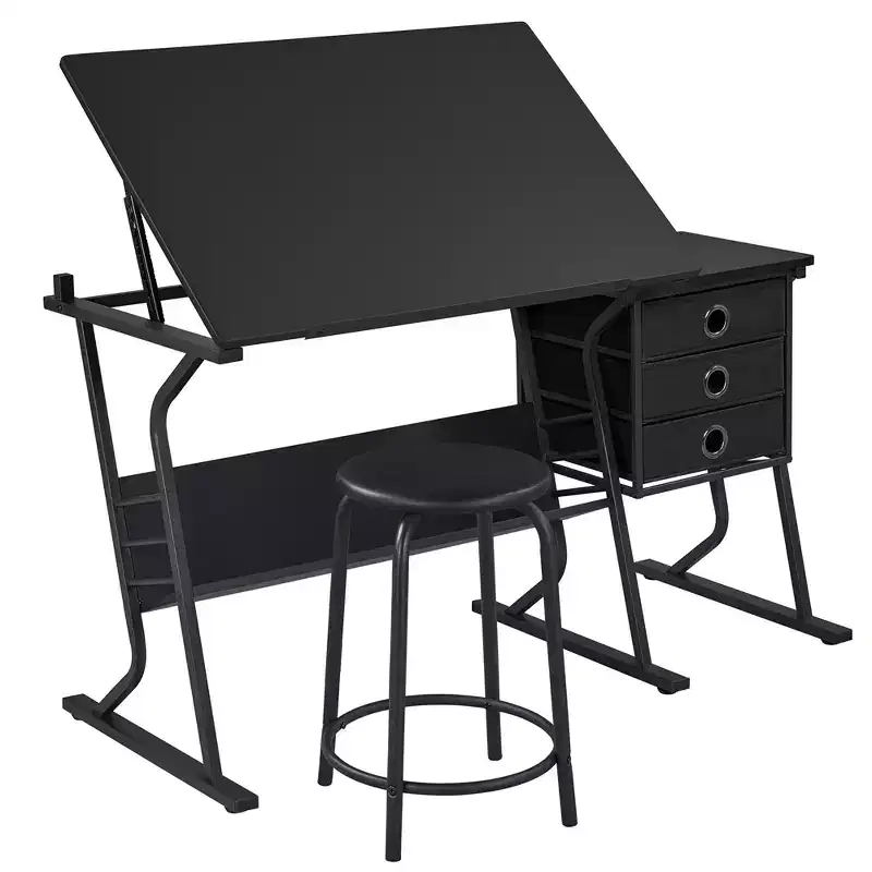 Yaheetech adjustable Drafting Table & Stool Set Black