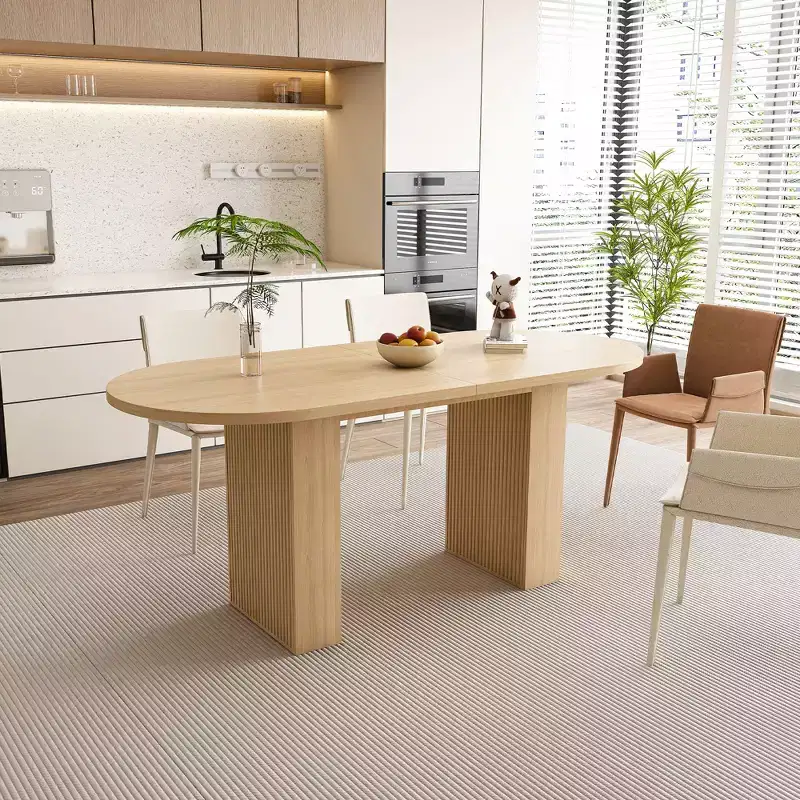 Oval Farmhouse Dining Table, Wood Strip Pedestal Kitchen Table with 330lb Weight Capacity, Multi-Purpose Dining Room Table
