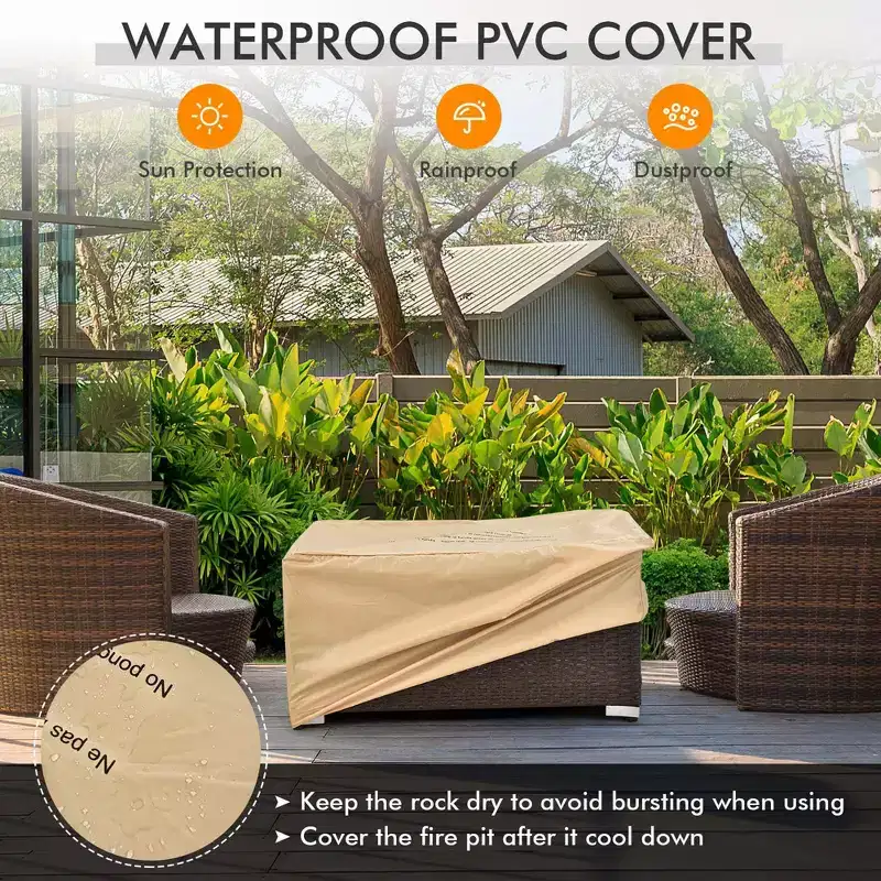 Costway 6PCS Patio Rattan Furniture Set 32'' Fire Pit Table Tank Holder with Cover Beige/Navy/Red/Turquoise