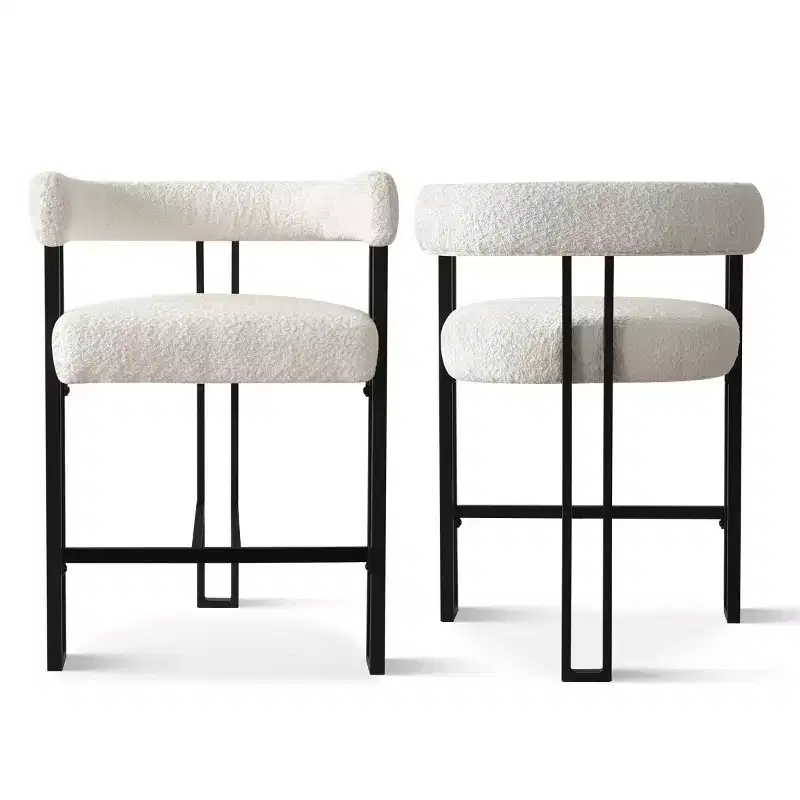 Set of 8 Modern Counter Height Upholstered Bar Stools, Boucl Counter Stools with Metal Legs, 24 Seat Height Kitchen Island Chairs-Panipeachy
