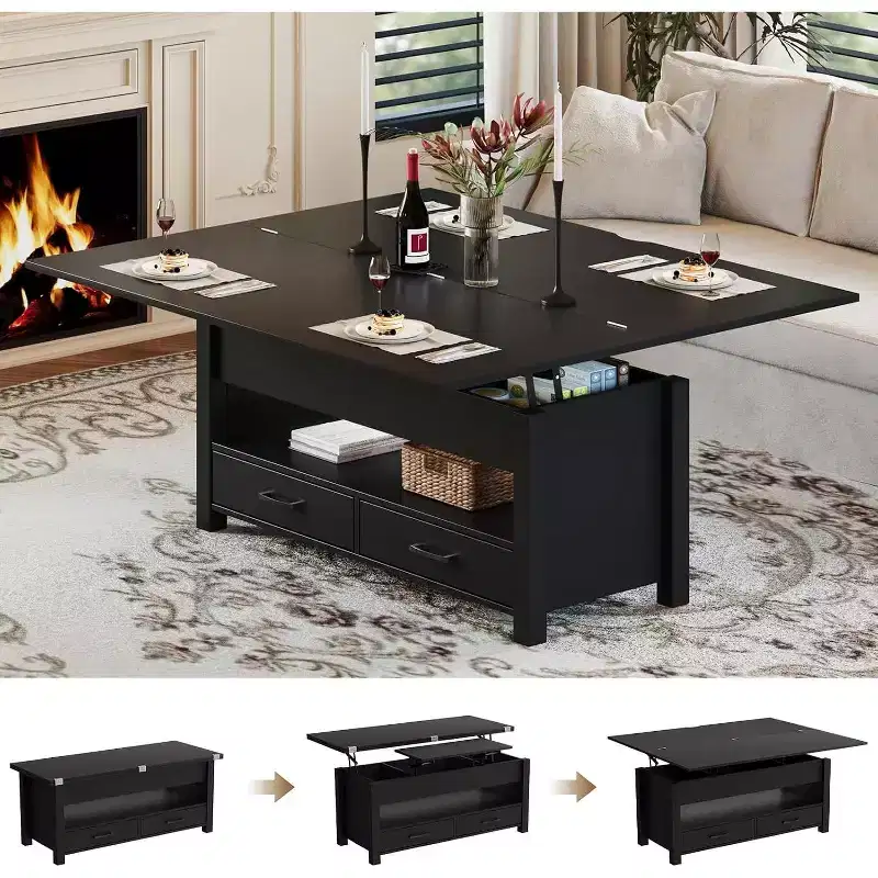 Coffee Table, 4 in 1 Convertible Lift Top Coffee Table with Storage for Living Room - 40 Storage Coffee Tables with 2 Drawers