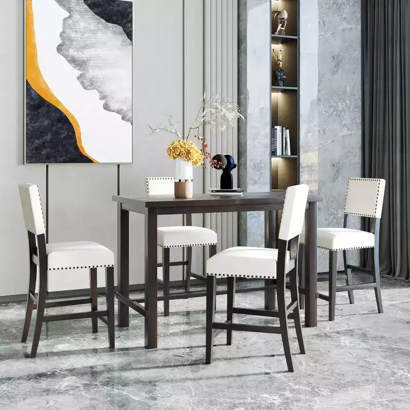 Whisen 5-Piece Counter Height Dining Set with Classic Elegant Table and 4 Chairs