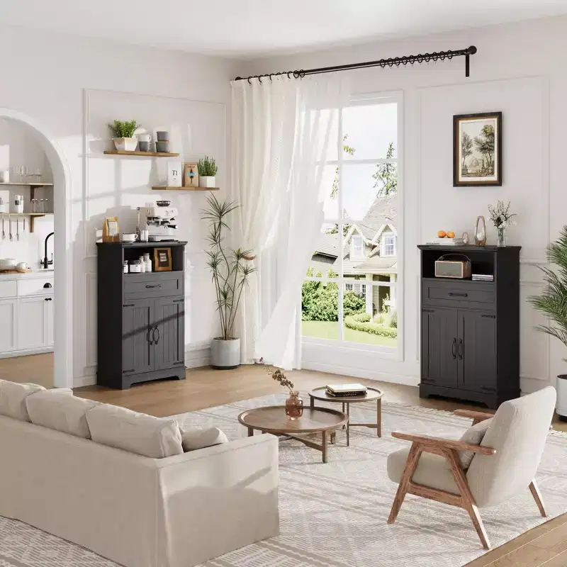 Farmhouse Bathroom Cabinet with Doors and Drawers,Freestanding Storage Cabinet