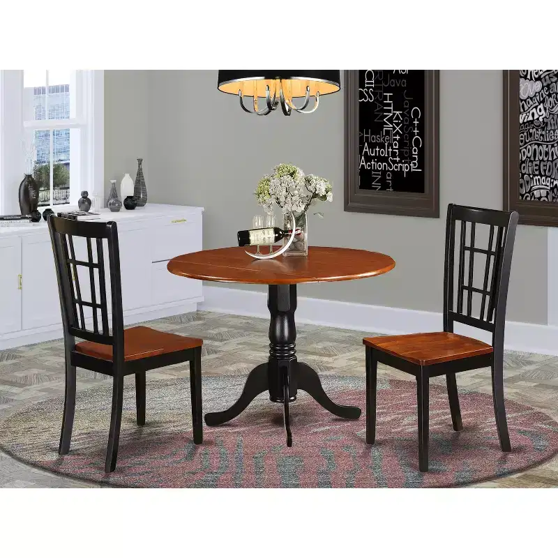 Elegant Dining Table Set for 2 - Kitchen Table with Chairs, Asian Hardwood, Drop Leaf Design, Space Saving