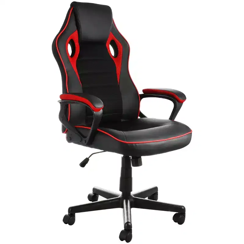 High Back Adjustable Faux Leather Office Chair with Mesh & Fabric
