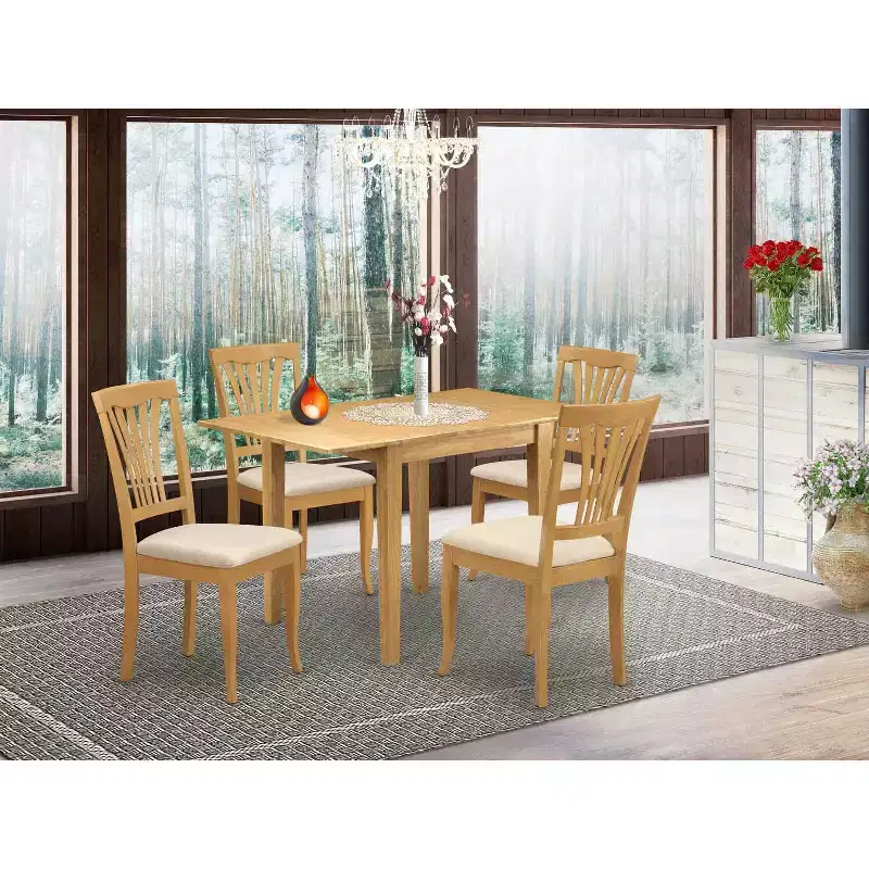 HomeStock 5-Pc Natural Oak Finish Solid Wood Top-Dining Room Set-Seats 4