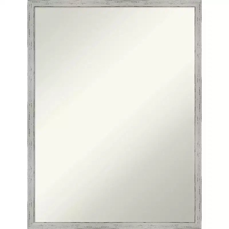 19 x 25 Non-Beveled Shiplap White Narrow Wood Wall Mirror - Amanti Art: Modern Rectangular, Includes Mount Hardware