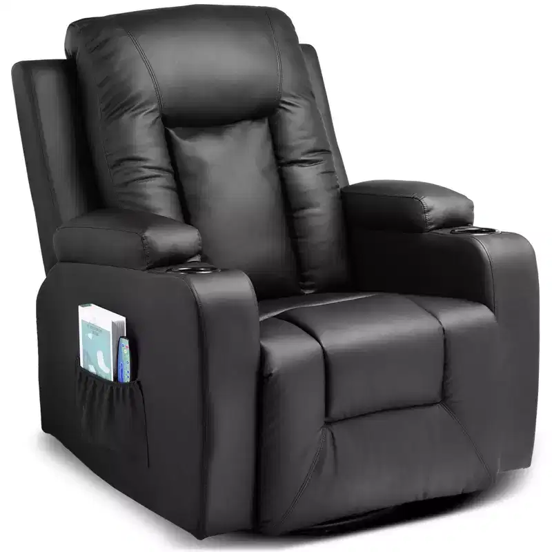 COMHOMA Side Lever Recliner Chair PU Leather Rocking Sofa with Heated Massage Black