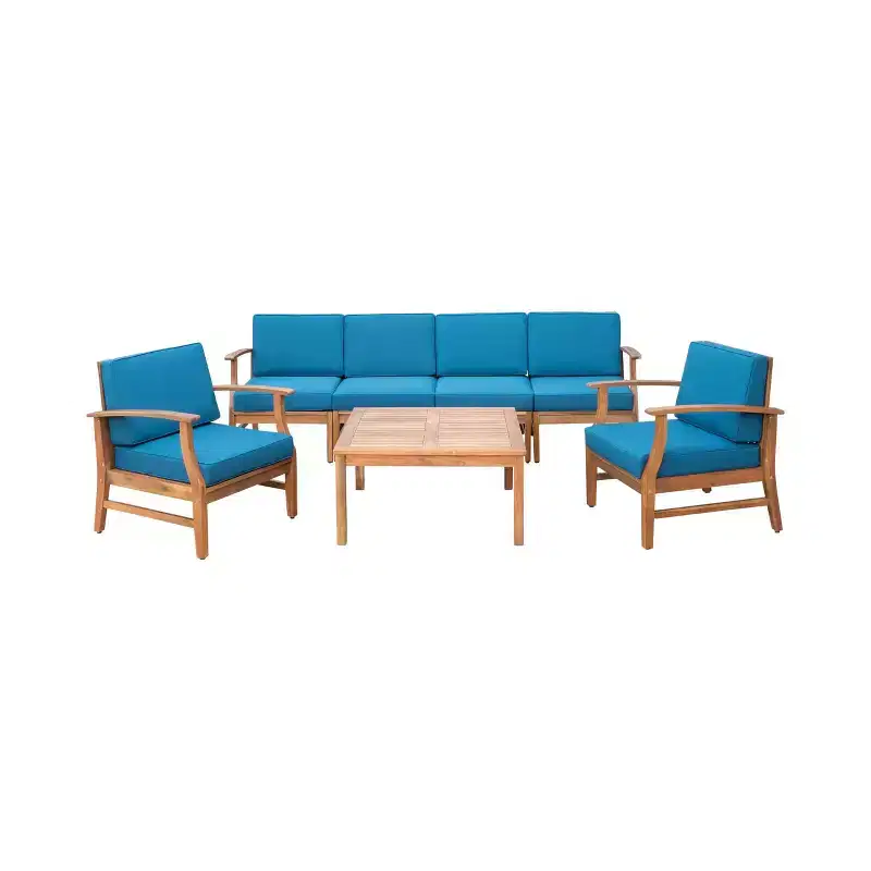 Perla 7pc Acacia Wood Sofa & Club Chair Set - Christopher Knight Home: Outdoor Seating with